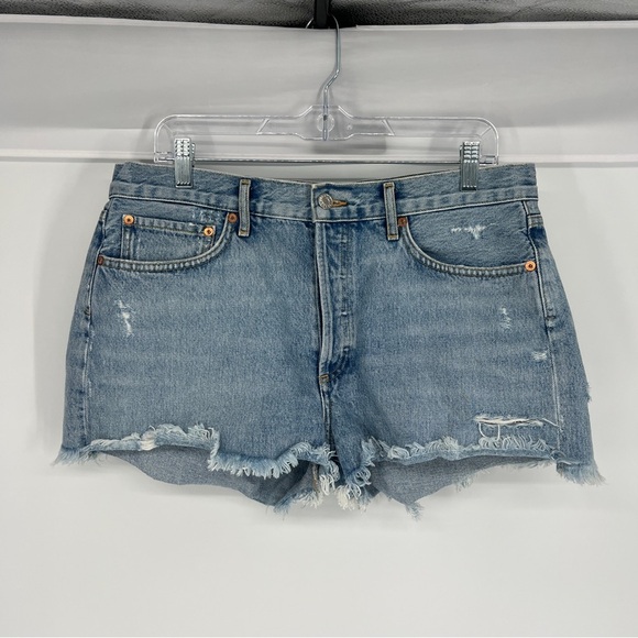 AGOLDE Parker Light Wash Denim Distressed High Waist Classic Cutoff Shorts 30 - Picture 2 of 7